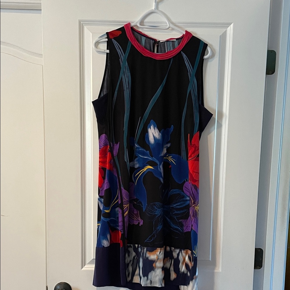 T Tahari Black and Red Floral Mini Dress